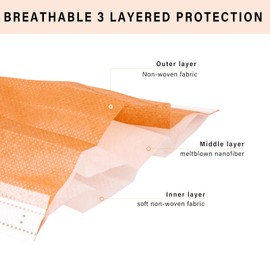 Borje Disposable Face Mask 100 Pcs Face Masks 3 Ply Protection Masks (Tangerine)
