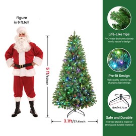 SHareconn [RGB Lights] 4/5/6/7.5/9FT Premium Artificial Christmas Tree with Remote Control & Foldable Metal Stand, Deluxe Hinged Design, Xmas Decor - Specification: 5FT
