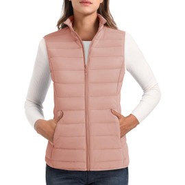 MAGCOMSEN Lightweight Vests for Women Stand Collar Padded Puffer Jacket Vest Sleeveless Zip Up Warm Water-Resistant Outerwear Apricot L