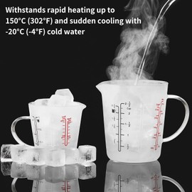 Unbreakable Glass Measuring Cup with V-Shaped Spout and Handle - For Baking and Cooking, 2 Cup Measuring and Tea Cup, Easy-to-Read Markings for Cooking and Beverage Use, 500ml /200ml