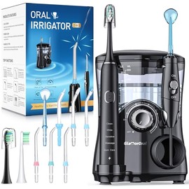 Cepillo de dientes eléctrico e hilo dental de agua, irrigador bucal de 600 ml con 7 puntas de chorro, 10 ajustes de presión ajustables, cepillo de dientes eléctrico sónico con 2 cabezales de cepillo