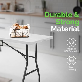 EconoHome 6ft Folding Table with Handle | Heavy-Duty Foldable Table | Portable Table for Indoor & Outdoor Use