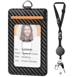 Leather Badge Holder and Adjustable Retractable Lanyards, Quick Release Buckle and Safety Breakaway Lanyards with Swivel Metal Clasp for Offices, Staff, Students, Employees