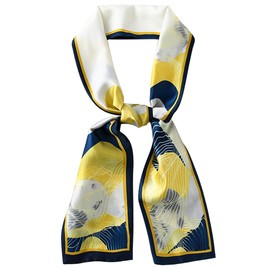 Camilife Women's Girls Faux Silk Long Narrow Scarf Neckerchief Elegant Tie Scarf Hair Band Hair Accessories Belt 15 x 150 cm, B Batik Pattern - Navy Blue (15×150cm)
