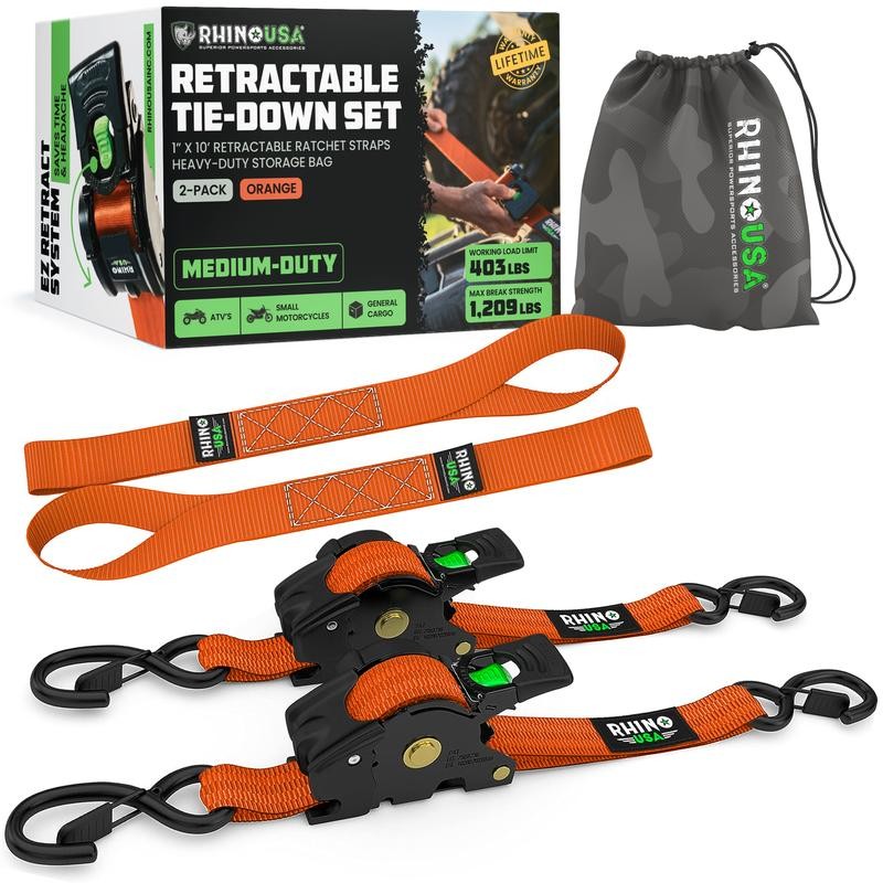 Rhino USA 1" x 10' Retractable Ratchet Straps (select 2