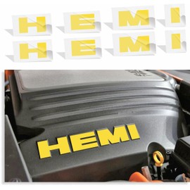 Engine Cover HEMI Lettering Overlay Decals (Set of 2) - Challenger 5.7 Liter - (Color: Reflective Lemon Yellow)