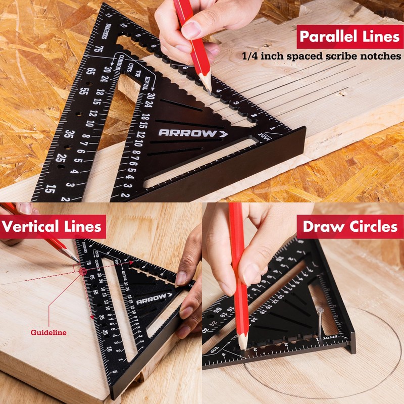 Arrow Aluminum Alloy Carpenter Square Set, 7-Inch & 12-Inch Rafter