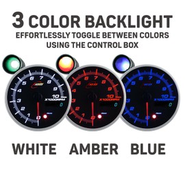 RACETECH 3.75 Inch 95mm Electrical Tachometer 10000 RPM Smoked Lens White Amber Blue LED Warning Function Peak Mode Power Daisy Chian Adjustable Backlight Brightness External Warning Light For 12V Car