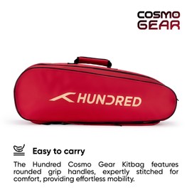 Hundred Cosmogear Badminton Kit-bag (Red, Size: Large) | Double Zipper | Bag with Front Zipper Pocket | Material: Polyester| Padded Back Straps | Easy-Carry Handle