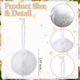 Motionchic 24 Pcs Christmas Snowball Ornament White Yarn Pom Poms Hanging Wool Felt Ball Wonderland Snow Ball Ornaments for Christmas Tree Rustic Neutral Xmas Decor