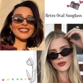 Musivon Oval Sunglasses for Womens - (2Pcs) Retro Narrow Small Sun Glasses UV Protection