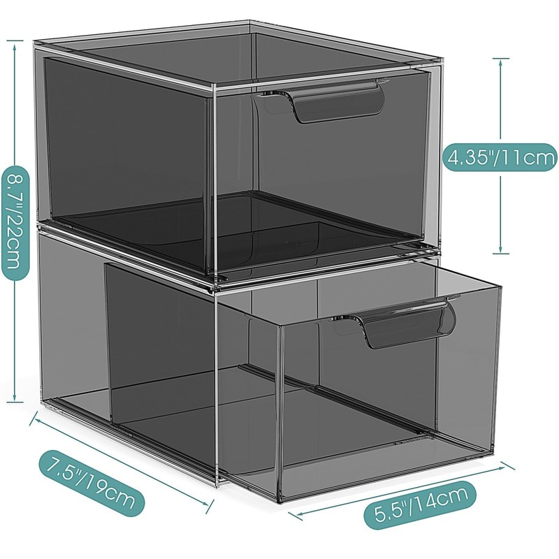 SpaceHacks 6 Pack Stackable Makeup Organizer and Storage, Acrylic Organizers，Clear