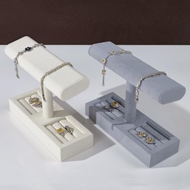 Papten Microfiber Men's and Women's Double Watch and Bracelet Display Stand （light gray）