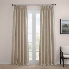 HPD Half Price Drapes Faux Linen Room Darkening Curtains for Bedroom 96 Inches Long (1 Panel), 25W x 96L French Pleated Curtains for Living Room - Linen Curtain for Home Decor, Thatched Tan
