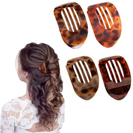 Flat Hair Clips Round Lay Down Hair Claw Clips for Women Girls,Comfortable Curved Flat Clips,French Strong Hold Hair Barrettes for Thick Thin Hair,Secure Inner Teeth Hair Claw Clips (A 4PCS)