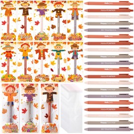 50 Sets Thanksgiving Fall Gifts Bulk Appreciation Ballpoint Pens with Greeting Cards Storage Bags Autumn Scarecrow Cards Motivational Set for Student Teacher Coworker Employee Office Party Favors