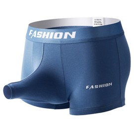 Sekexi Men's Solid Color Open Four Corner Underwear Elephant Nose Flat Corner Underwear Pure Cotton Fun T-shaped Underwear(X-Large, Blue)