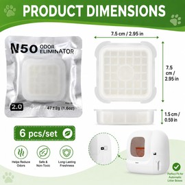 Sytinnice 6 Pack Pet Odor Eliminator, N50 2.0 Cat Litter Freshener Odor Control for Self Cleaning Cat Litter Tray, Compatible with PuraMax, PuraMax 2 and Purobot Max Pro