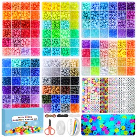 Redtwo 7 Boxes 5000 Pcs Pony Beads Kit, 144 Colors 6x9mm Kandi Beads for Friendship Jewelry Bracelet Making Kit, with 600+Pcs Letter Bead, DIY Crafts Gifts for Tween Girls Kids