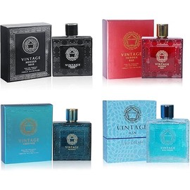 META-BOSEM Vintage Heroes 4Pc Set Cologne for Men (Heroes+Red+Black+Eau Fresh) Classic Collection Bottles, Eau de Toilette Natural Spray - Fresh Scent, Each 3.4 Fl Oz, Total 13.60 Oz