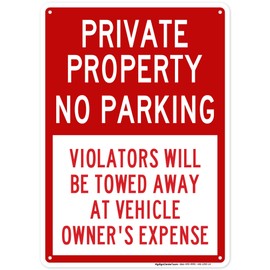 Private Property No Parking Violators Will Be Towed Away At Vehicle Owner's Expense Sign, 10"x14" Polyethylene, Fade Resistance, Indoor/Outdoor Use, USA MADE By My Sign Center(MS-1292)