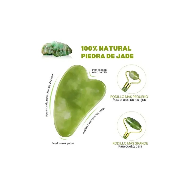 Kit Rodillo De Jade Y Gua Sha Masaje Facial Y