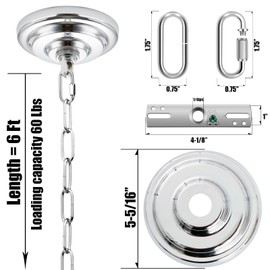 MAYOMAJO 5-5/16 Inch Light Canopy Kit with 6 Feet Hanging Chain, Heavy Duty, Replacement Cover Plate for Chandelier, Pendant Light, Swag Light, Ceiling Fan, Flower Basket or DIY Projects (Chrome)