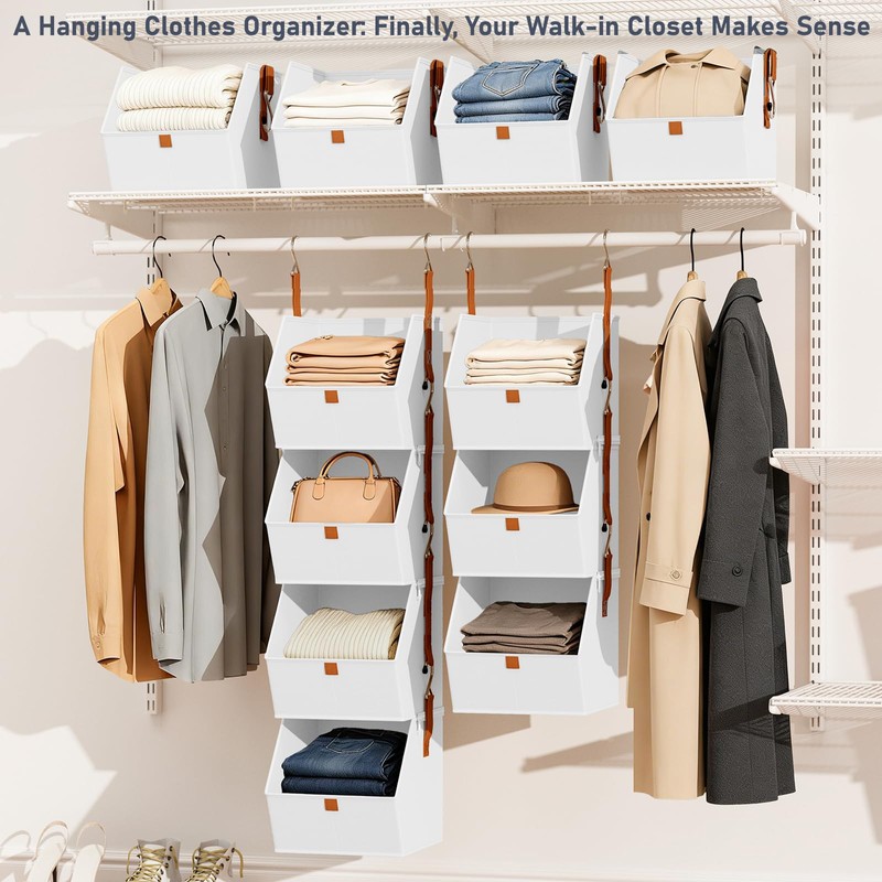 DIMJ Hanging Closet Organizer - 4 Tier Collapsible Hanging Shelves