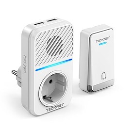 TECKNET Wireless Doorbell 400M Wireless Doorbell Self Powered IP65 Waterproof Electronic Doorbell Kit with External USB Outlets and LED Light 60 Melodies 5 Volume Levels