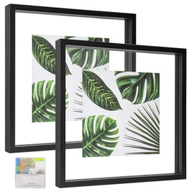 MUYE 12x12 Floating Frames Set of 2,Double Glass Picture Frame Display Any Size Photo up to 12x12,Wall Mount or Tabletop Standing,Black