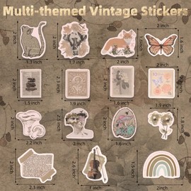 Eoaod 200PCS Vintage Stickers, Aesthetic Stickers, Scrapbook Stickers for Water Bottle, Notebook Junk Journaling Stickers, Waterproof Vinyl Stickers for Kids Teenagers Adults (Vintage-200pcs)