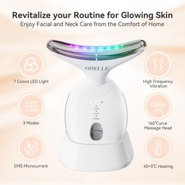 QUELLE Gesichtsmassagegerät gegen Falten Elektrisch 7 Farben LED Licht 3 Modi Ems Face Massager 45±5°C Wärme Massagegerät für Gesicht und Hals zur Hautpflege,Straffung & Verbesserung AM-816