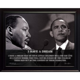 WeSellPhotos Martin Luther King Jr with US President Barack Obama Photo Picture Poster Framed Quote I Have a Dream Famous Inspirational Motivational Quotes (8x10 Framed)
