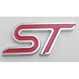 1pcs Metal new ST Car Emblem 3D Racing Decal Sport Turbo Badge Replacement for car (Silver red)