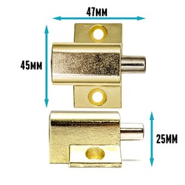 2 Pcs Gold Sliding Patio Door Lock, Sliding Door Lock for Additional Security. Supplied with Fixtures and Fittings. Universal Lock Suitable for Most Door Types., 47 x 45 x 25mm