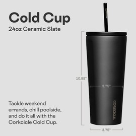 Corkcicle Cold Cup Insulated Tumbler with Straw - Keeps Drinks Cold for 12 Hours - Triple-Insulated Stainless Steel - Leak-Resistant Lid - Summer Drinkware Gift - 24 oz - Ceramic Slate