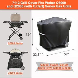 QuliMetal 7112 Grill Cover for Weber Q2000, Q2200, Q2400, Q300, Q320, Q3000, Q3200 Gas Grills, Heavy Duty BBQ Gas Grill Cover, 600D
