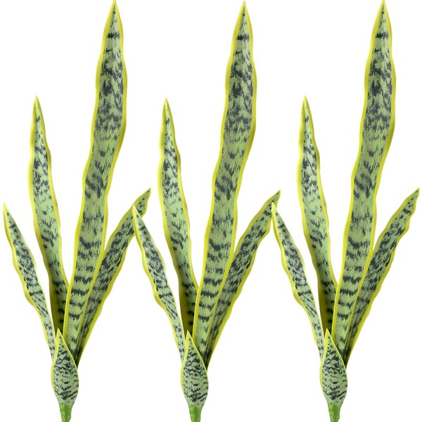3 Pack Faux Snake Plants,31"Artificial UV Resistant Snake Outdoors ,Fake Sansevieria Plastic Plant with Large Green Leaves Greenery for Home Indoor Floor Office Store Front Porch Decorations