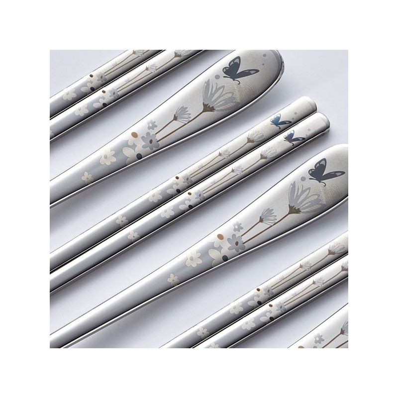 Golden Bell Flower and Butterfly Blue Laser Cutlery Set of