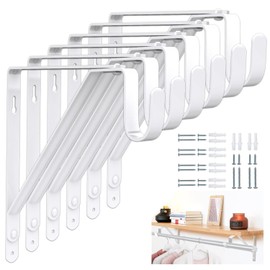6Pcs Closet Rod Brackets, Sturdy Closet Rod Holders Heavy Duty Shelf Brackets, Multifunctional Closet Rod Support Bracket for Indoor Outdoor, Easy to Install (White)