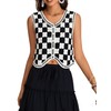 Verdusa Women's Button Front V Neck Sleeveless Crochet Plaid Checkered