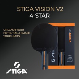 STIGA Vision V2 4-Star Table Tennis Bat – Speed & Control Racket, 5-Ply Blade, Concave Handle, Crystal Technology, ITTF Approved Rubber, 2.0 mm Sponge