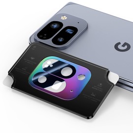 Pixel 10 Pro Fold Camera Protective Film for KISMER 9H Hardness Sapphire Glass Aurora Color with Application Tray Kit No Flash Interference Pixel10 pro fold Camera Film Lens Protector, Colorful