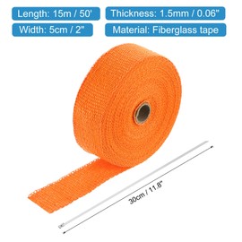 MECCANIXITY Fiberglass Exhaust Wrap Tape, 2" x 50' Orange Header Heat Wrap with 4 Stainless Ties for Hot Rods and Motorcycle