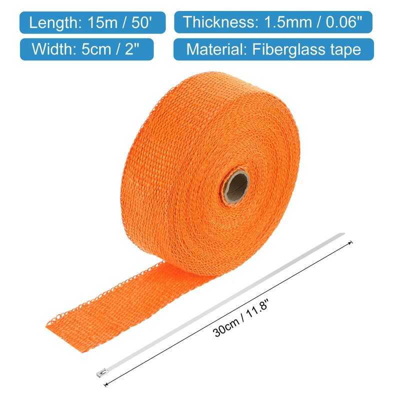 MECCANIXITY Fiberglass Exhaust Wrap Tape, 2" x 50' Orange Header