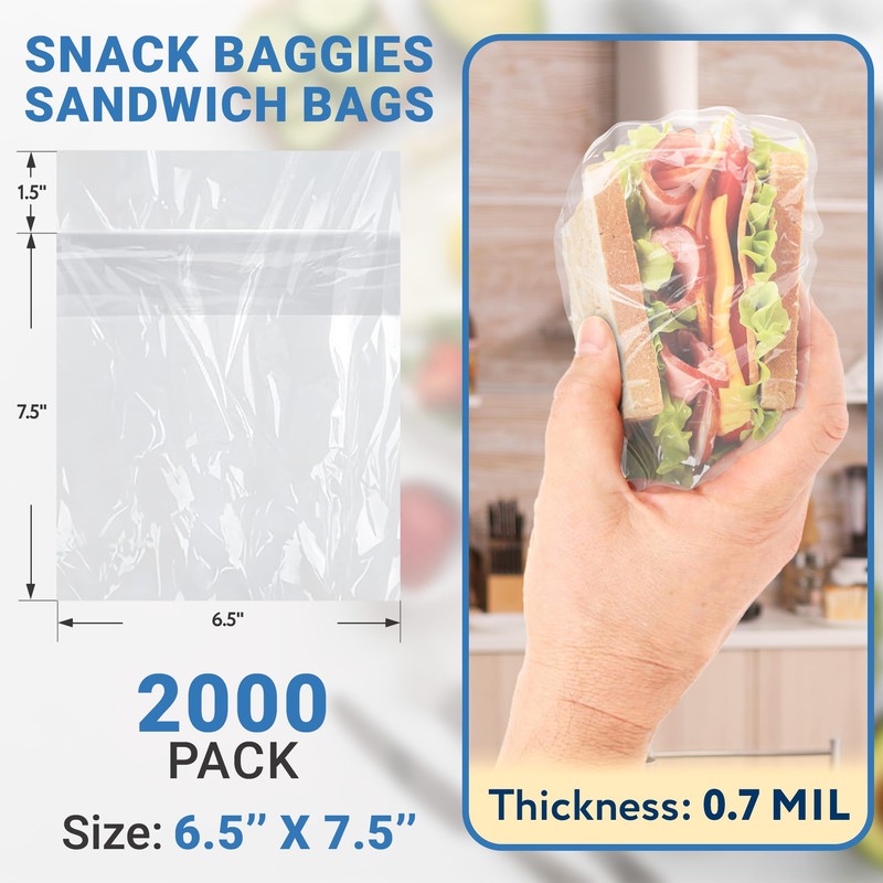APQ Supply Clear Fold Top Sandwich Bags, 6.5 x 7.5