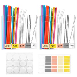 2 Pack Large Acrylic Straw Holder for Cabinet, Straw Organizer with 12 Double-sided Tape and 25 Colorful Labels, Glass Straw Storage for Kitchen Cabinets,Reusable Straw Dispenser for Counter.