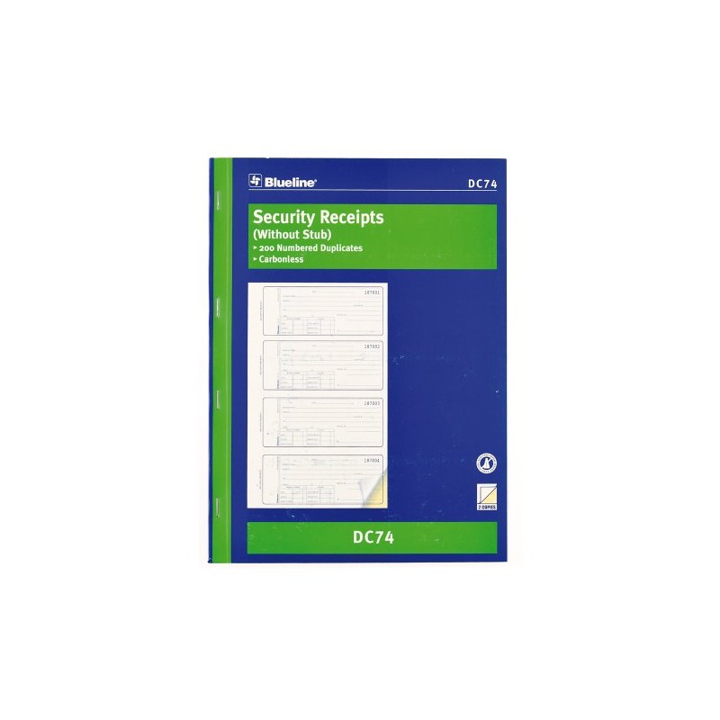Blueline Security Receipts, 200 Numbered Carbonless Duplicates, English, 10-7/8" x