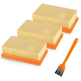 3 Stück Filter kompatibel Kärcher Staubsauger MV4 / MV5 / MV6/WD4 / WD5 / WD6, Flachfaltenfilter mit Pinsel für Kärcher Mehrzwecksauger, für Kärcher Nass-/Trockensauger