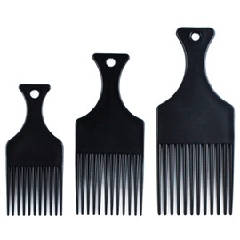Afro Hair Comb Smooth and Stable Wide Teeth Plastic Styling Tool for Natural Curly Hair Black 3 Pieces